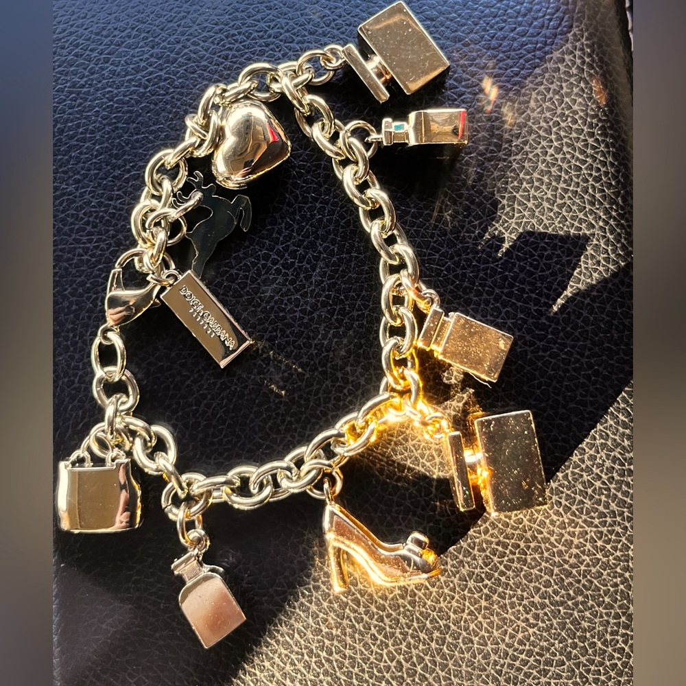 Dolce & Gabbana Perfume Bottle Heart Reindeer Gold Charm Bracelet
